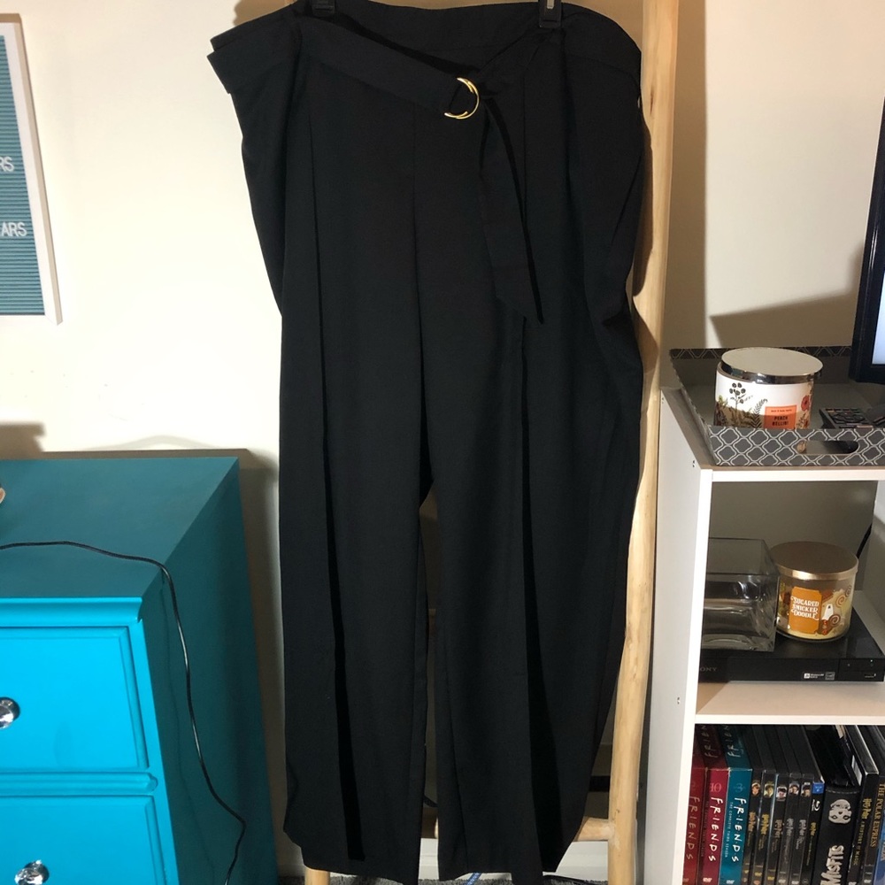 Avenue belted flowy plus size black dress pants